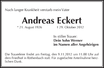 Traueranzeige von Andreas Eckert von Pegnitz-Zeitung